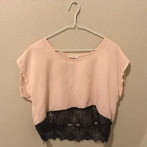 Pink crop top with lace at the bottom